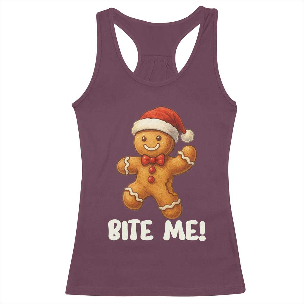 Funny Xmas Gingerbread Man Racerback Tank Top Cookie Bite Me - Wonder Print Shop