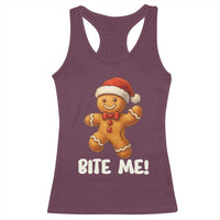 Funny Xmas Gingerbread Man Racerback Tank Top Cookie Bite Me - Wonder Print Shop