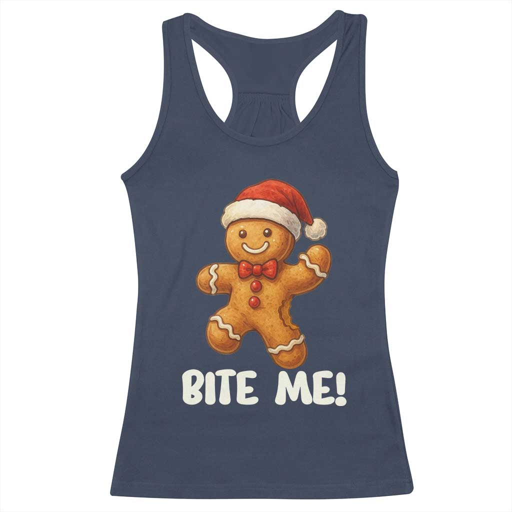 Funny Xmas Gingerbread Man Racerback Tank Top Cookie Bite Me - Wonder Print Shop