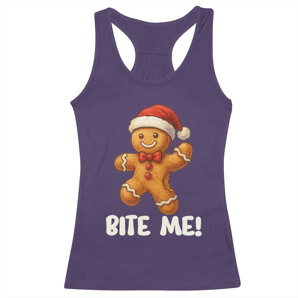 Funny Xmas Gingerbread Man Racerback Tank Top Cookie Bite Me - Wonder Print Shop