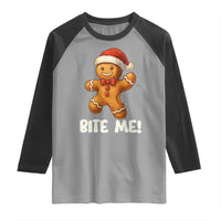 Funny Xmas Gingerbread Man Raglan Shirt Cookie Bite Me - Wonder Print Shop