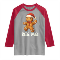 Funny Xmas Gingerbread Man Raglan Shirt Cookie Bite Me - Wonder Print Shop