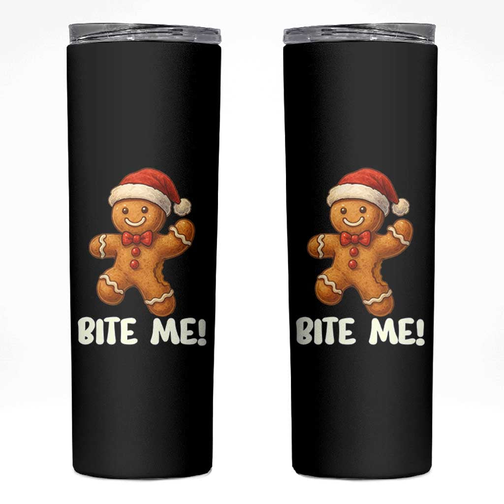 Funny Xmas Gingerbread Man Skinny Tumbler Cookie Bite Me - Wonder Print Shop