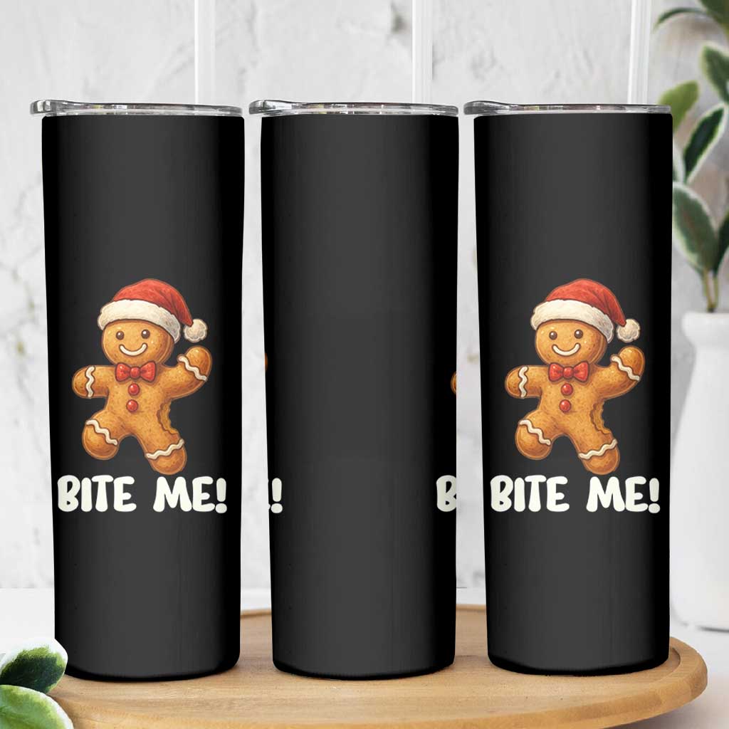 Funny Xmas Gingerbread Man Skinny Tumbler Cookie Bite Me - Wonder Print Shop