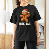 Funny Xmas Gingerbread Man T Shirt For Women Cookie Bite Me - Wonder Print Shop