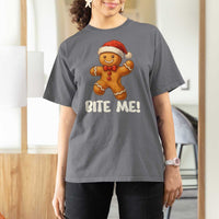Funny Xmas Gingerbread Man T Shirt For Women Cookie Bite Me - Wonder Print Shop