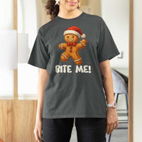 Funny Xmas Gingerbread Man T Shirt For Women Cookie Bite Me - Wonder Print Shop