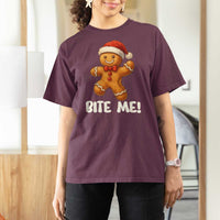 Funny Xmas Gingerbread Man T Shirt For Women Cookie Bite Me - Wonder Print Shop