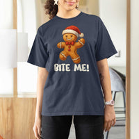 Funny Xmas Gingerbread Man T Shirt For Women Cookie Bite Me - Wonder Print Shop
