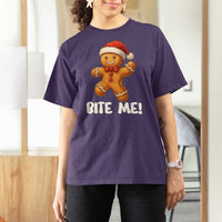 Funny Xmas Gingerbread Man T Shirt For Women Cookie Bite Me - Wonder Print Shop
