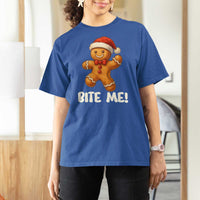 Funny Xmas Gingerbread Man T Shirt For Women Cookie Bite Me - Wonder Print Shop