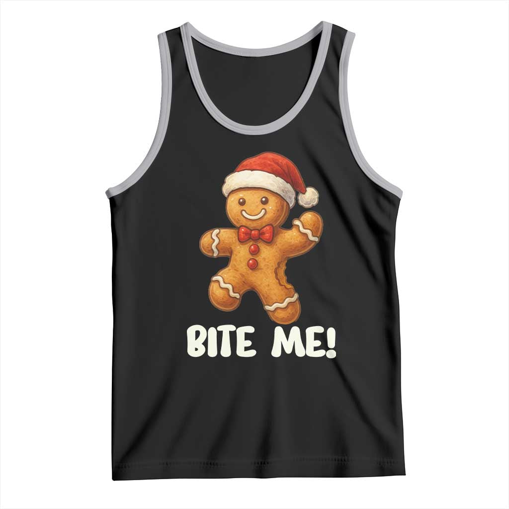 Funny Xmas Gingerbread Man Tank Top Cookie Bite Me - Wonder Print Shop