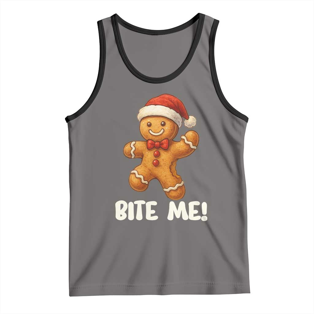 Funny Xmas Gingerbread Man Tank Top Cookie Bite Me - Wonder Print Shop