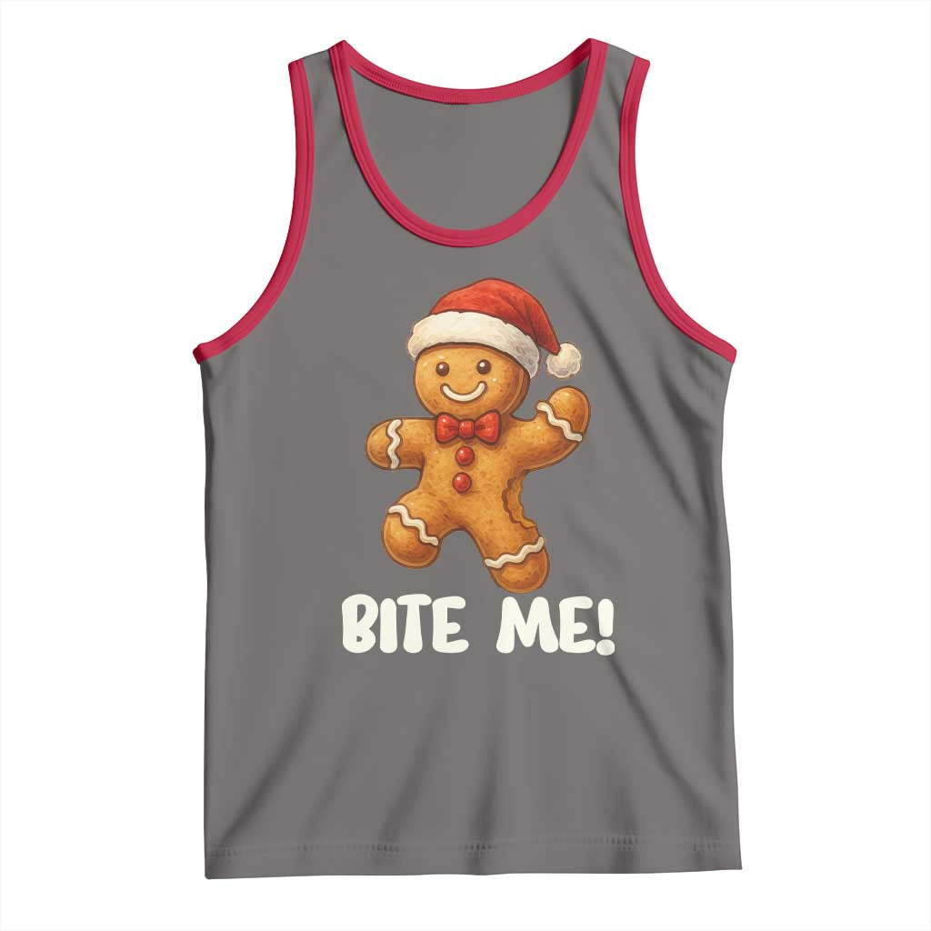 Funny Xmas Gingerbread Man Tank Top Cookie Bite Me - Wonder Print Shop