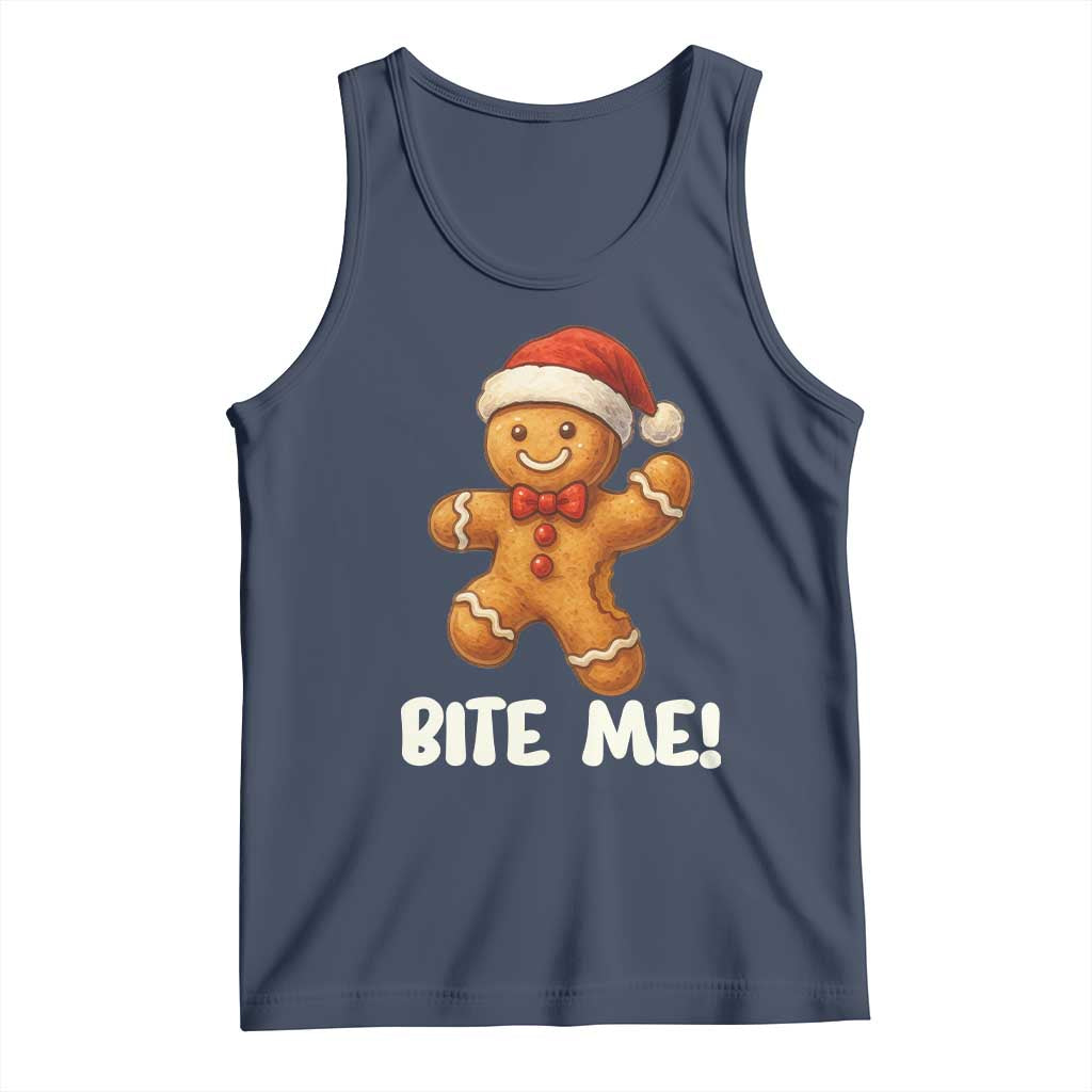 Funny Xmas Gingerbread Man Tank Top Cookie Bite Me - Wonder Print Shop