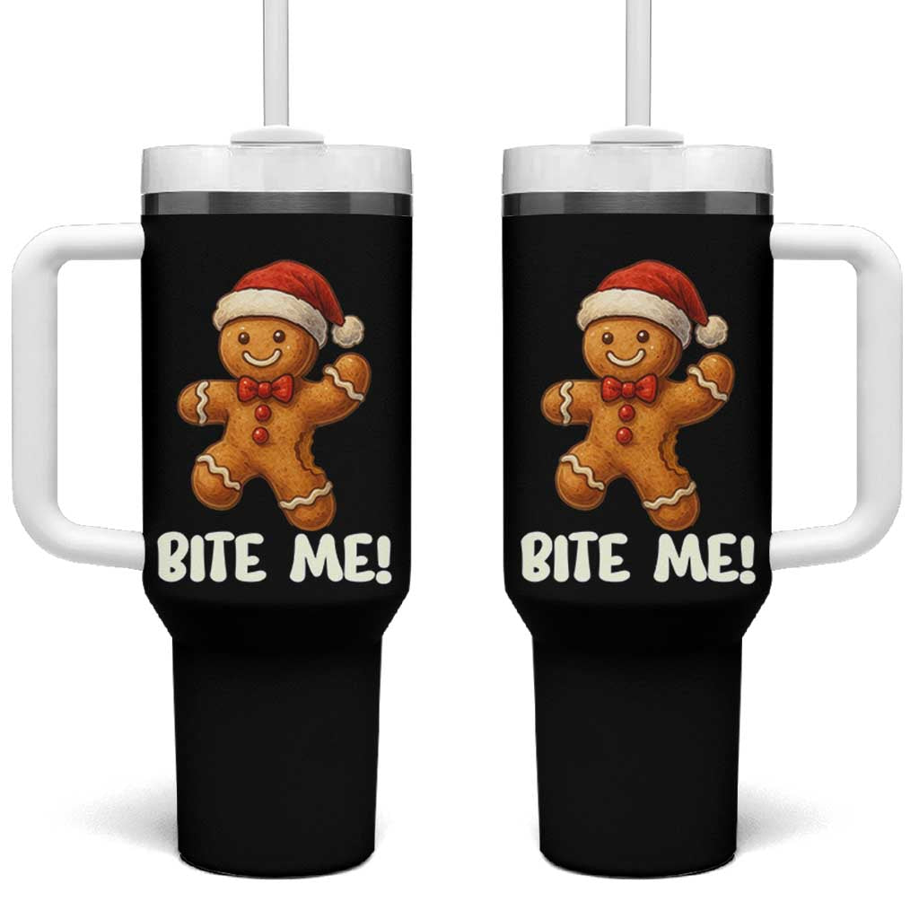 Funny Xmas Gingerbread Man Tumbler With Handle Cookie Bite Me - Wonder Print Shop