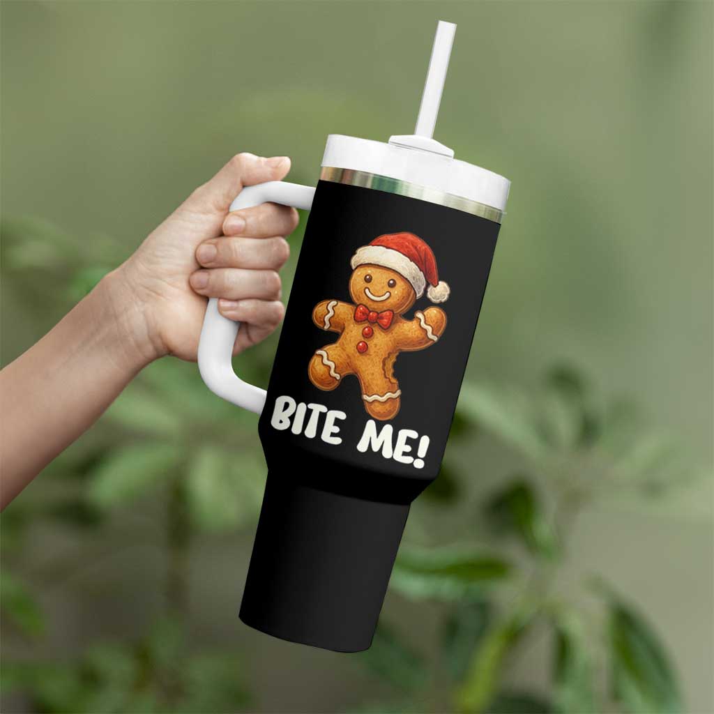 Funny Xmas Gingerbread Man Tumbler With Handle Cookie Bite Me - Wonder Print Shop