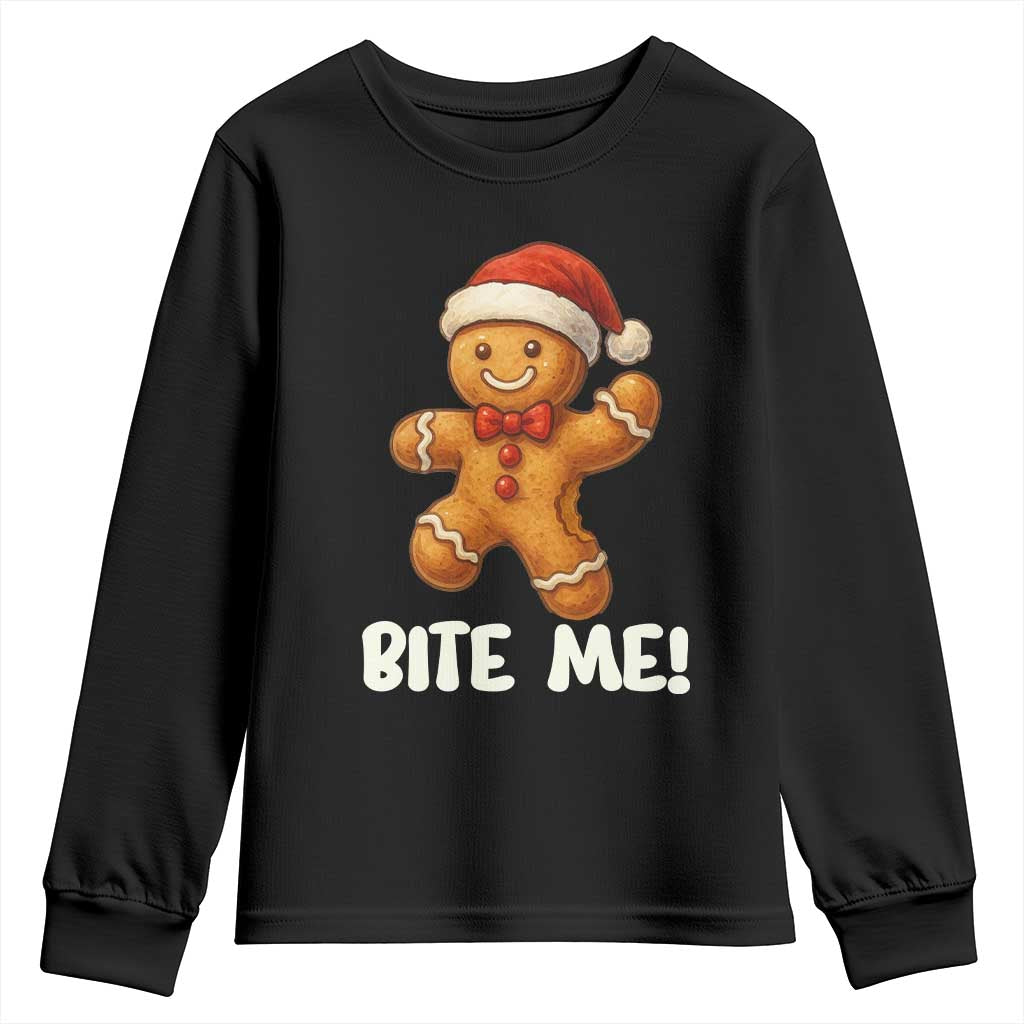 Funny Xmas Gingerbread Man Youth Sweatshirt Cookie Bite Me - Wonder Print Shop