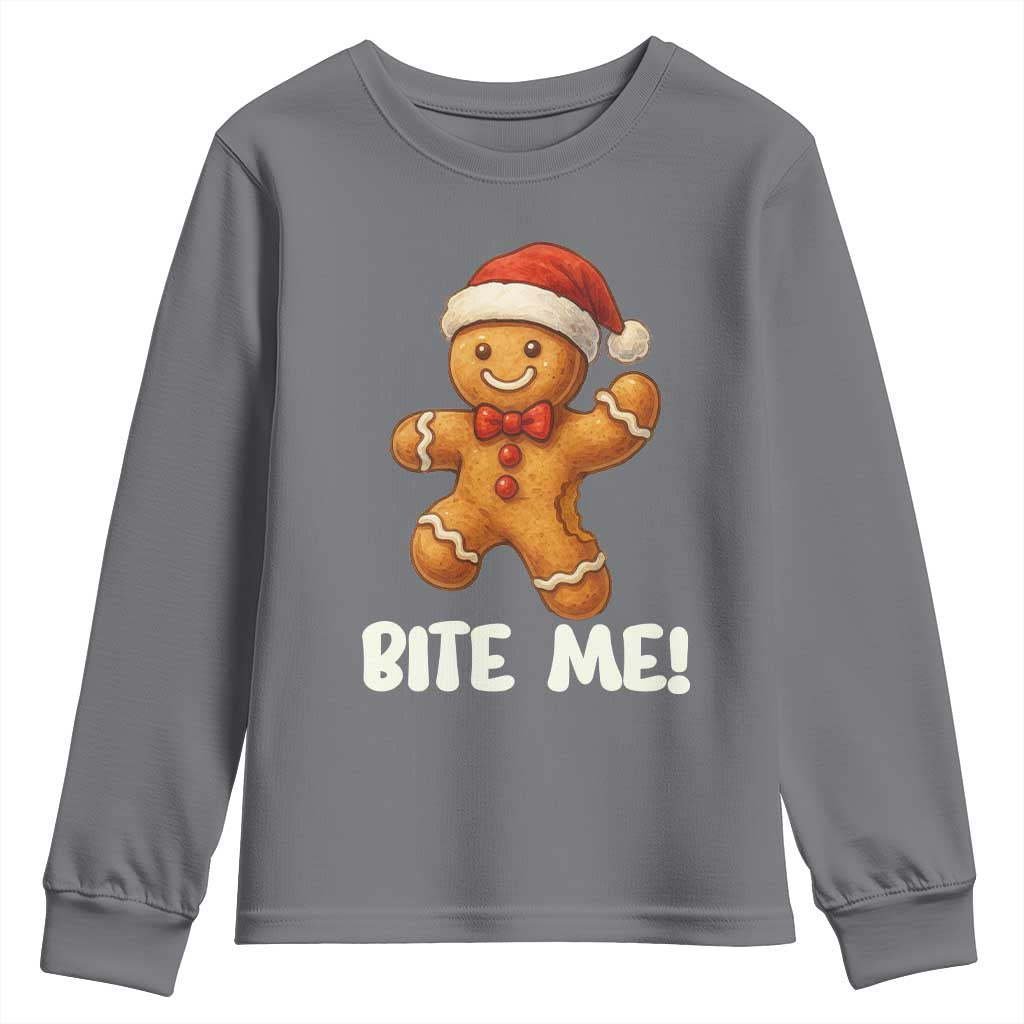 Funny Xmas Gingerbread Man Youth Sweatshirt Cookie Bite Me - Wonder Print Shop