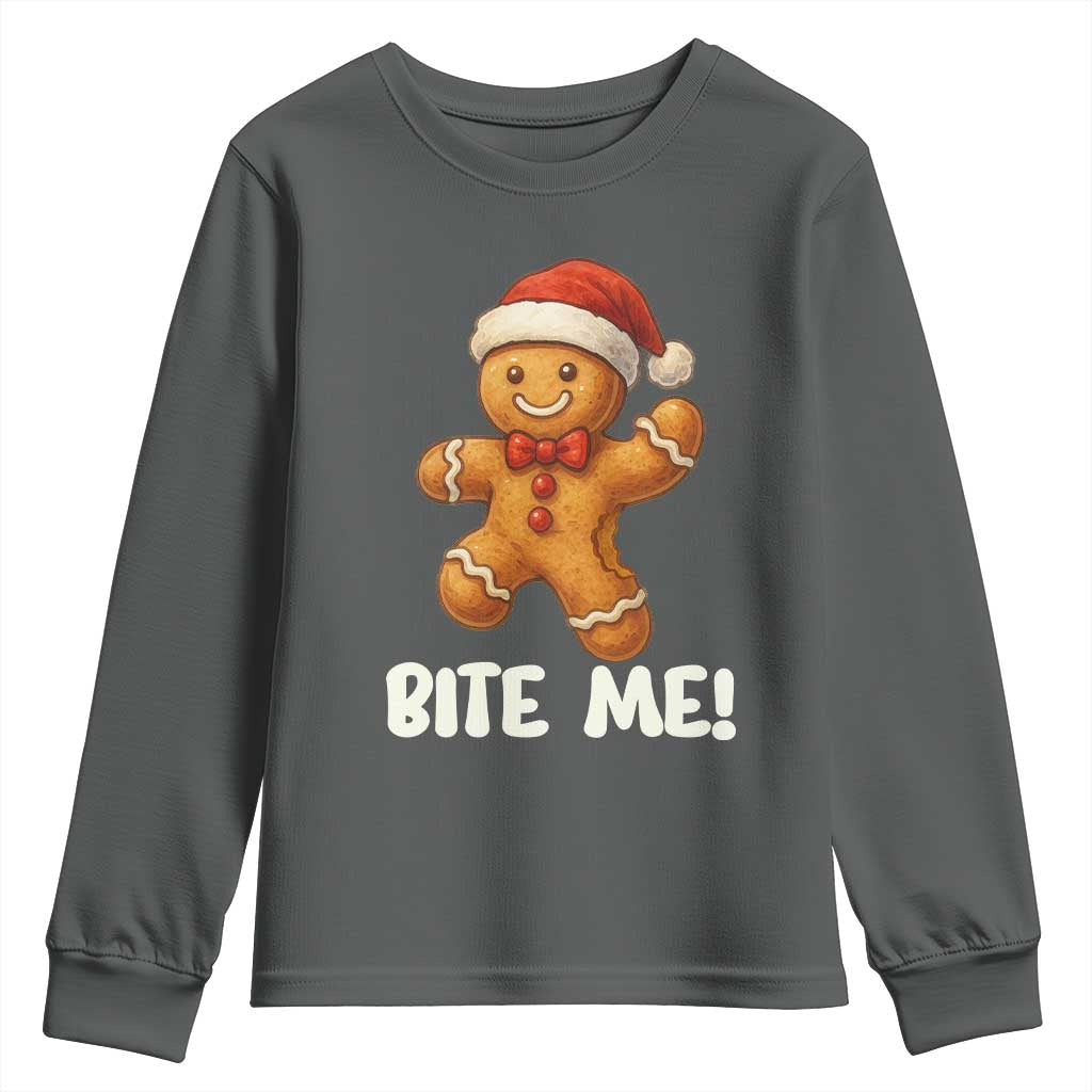 Funny Xmas Gingerbread Man Youth Sweatshirt Cookie Bite Me - Wonder Print Shop