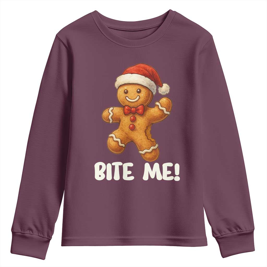 Funny Xmas Gingerbread Man Youth Sweatshirt Cookie Bite Me - Wonder Print Shop