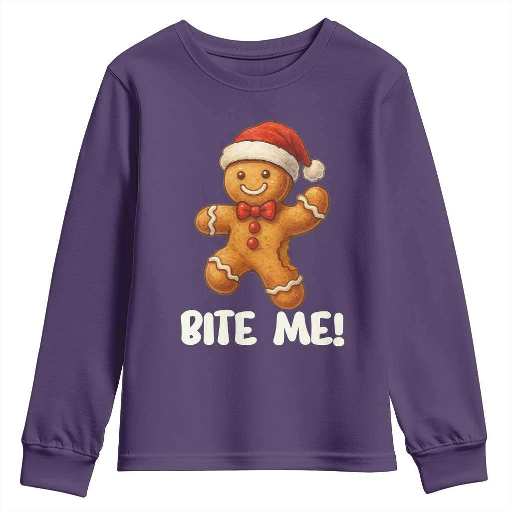 Funny Xmas Gingerbread Man Youth Sweatshirt Cookie Bite Me - Wonder Print Shop