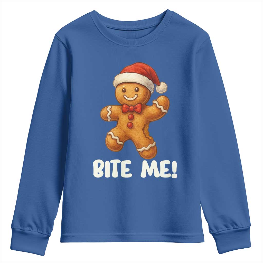 Funny Xmas Gingerbread Man Youth Sweatshirt Cookie Bite Me - Wonder Print Shop