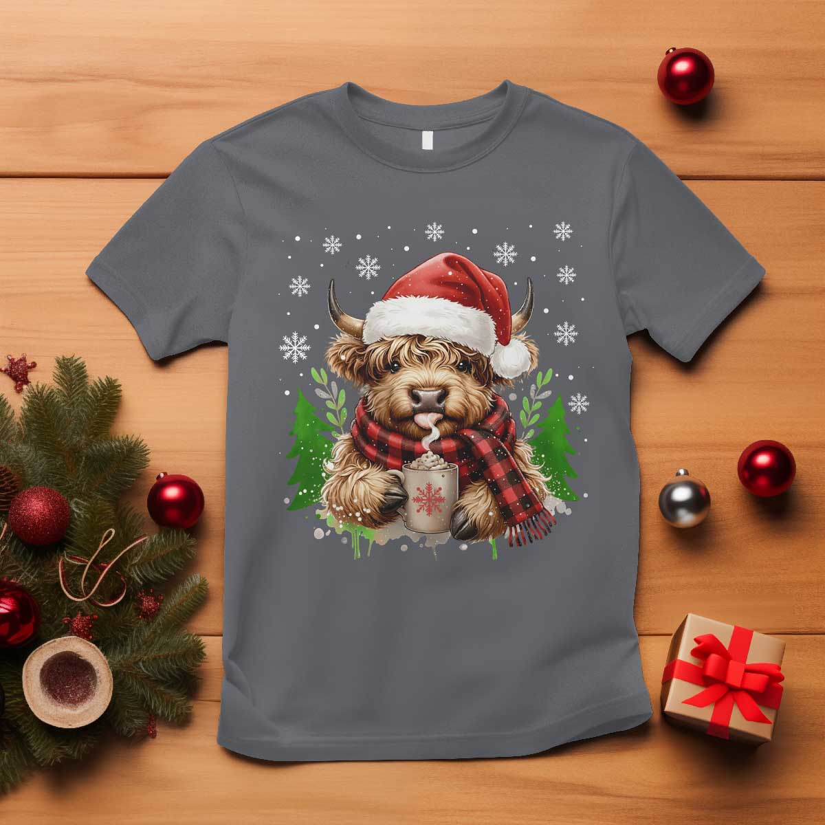 Christmas Cow T Shirt Funny Highland Cow Western Farmer Gift - Wonder Print Shop