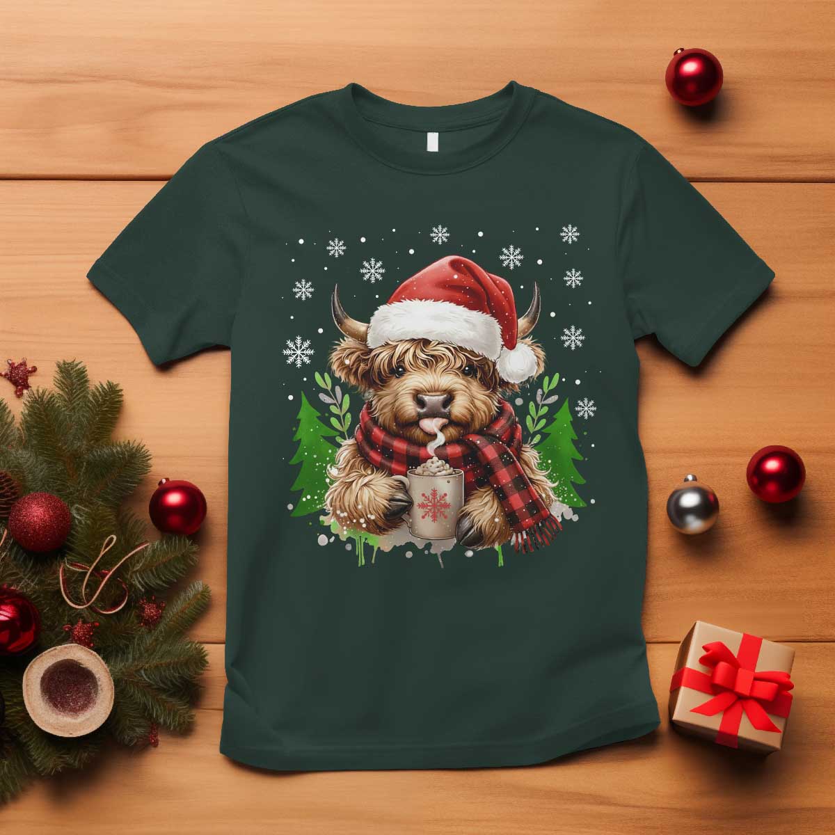 Christmas Cow T Shirt Funny Highland Cow Western Farmer Gift - Wonder Print Shop