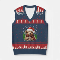Xmas Cow V-Neck Knit Sweater Vest Funny Highland Cow Western Farmer Gift - Wonder Print Shop