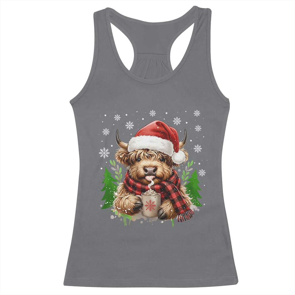 Christmas Cow Racerback Tank Top Funny Highland Cow Western Farmer Gift - Wonder Print Shop