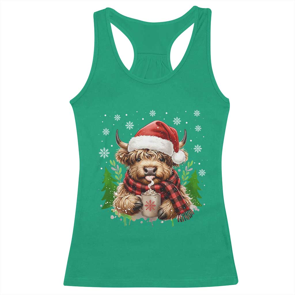 Christmas Cow Racerback Tank Top Funny Highland Cow Western Farmer Gift - Wonder Print Shop