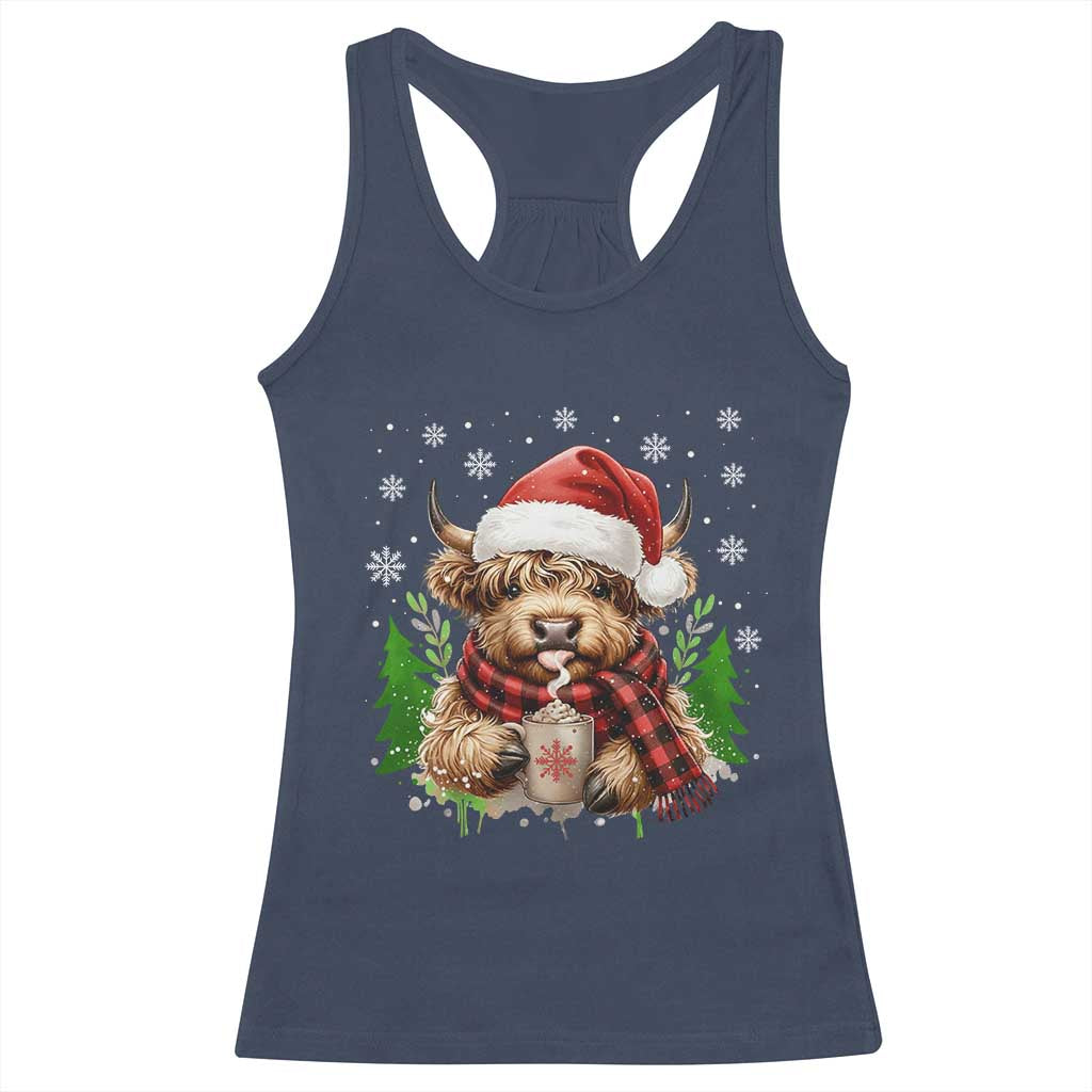 Christmas Cow Racerback Tank Top Funny Highland Cow Western Farmer Gift - Wonder Print Shop