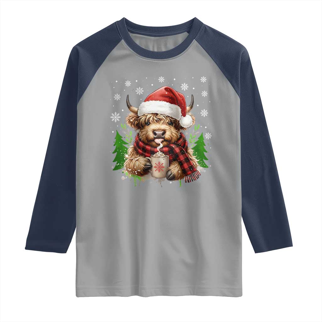 Christmas Cow Raglan Shirt Funny Highland Cow Western Farmer Gift - Wonder Print Shop