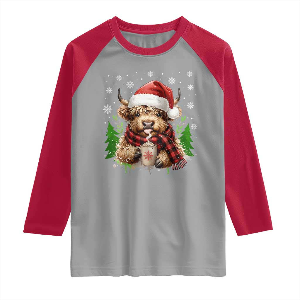 Christmas Cow Raglan Shirt Funny Highland Cow Western Farmer Gift - Wonder Print Shop