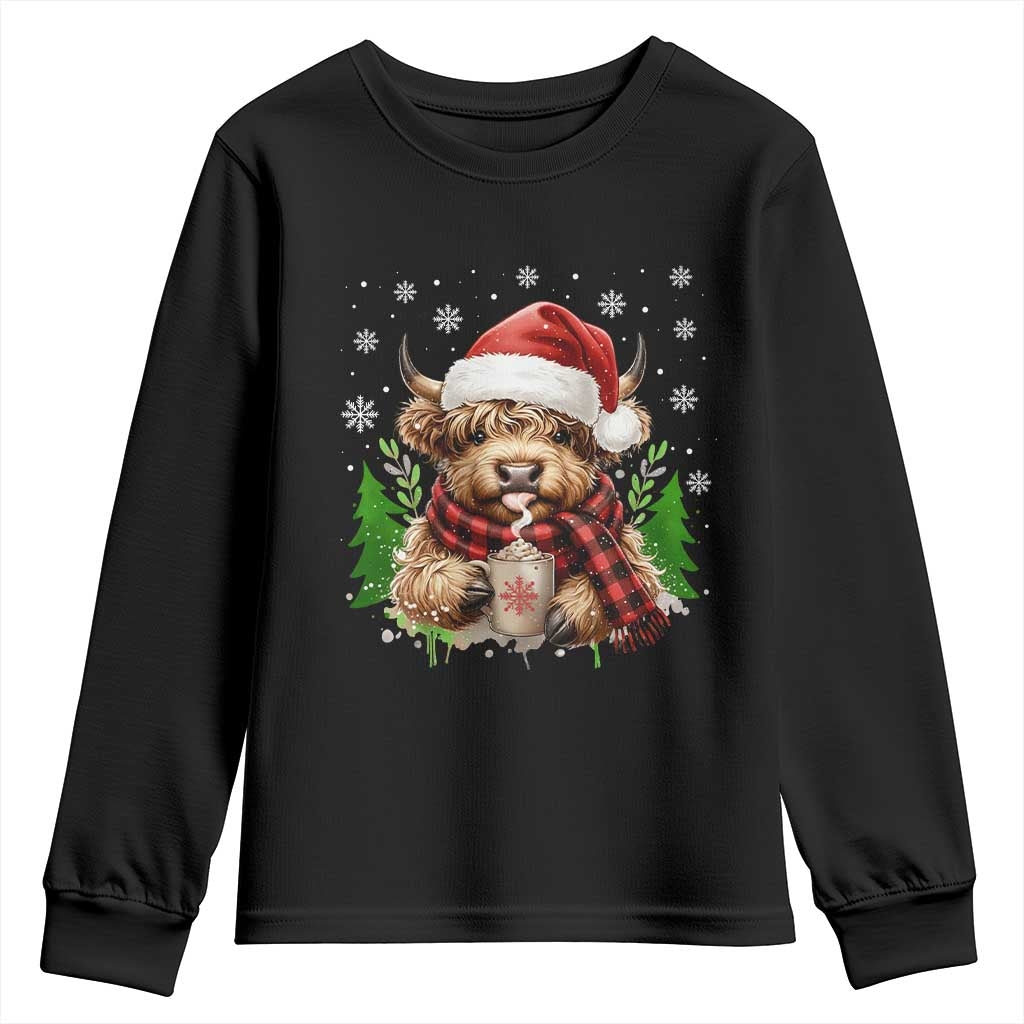 Christmas Cow Youth Sweatshirt Funny Highland Cow Western Farmer Gift - Wonder Print Shop