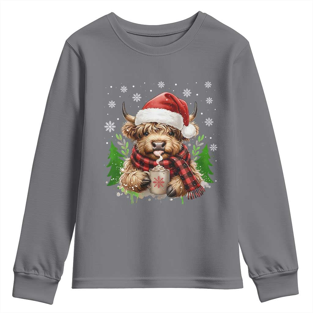 Christmas Cow Youth Sweatshirt Funny Highland Cow Western Farmer Gift - Wonder Print Shop