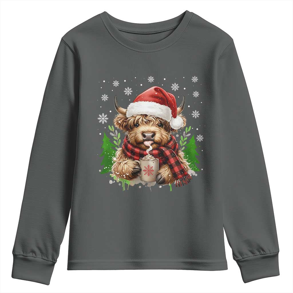 Christmas Cow Youth Sweatshirt Funny Highland Cow Western Farmer Gift - Wonder Print Shop