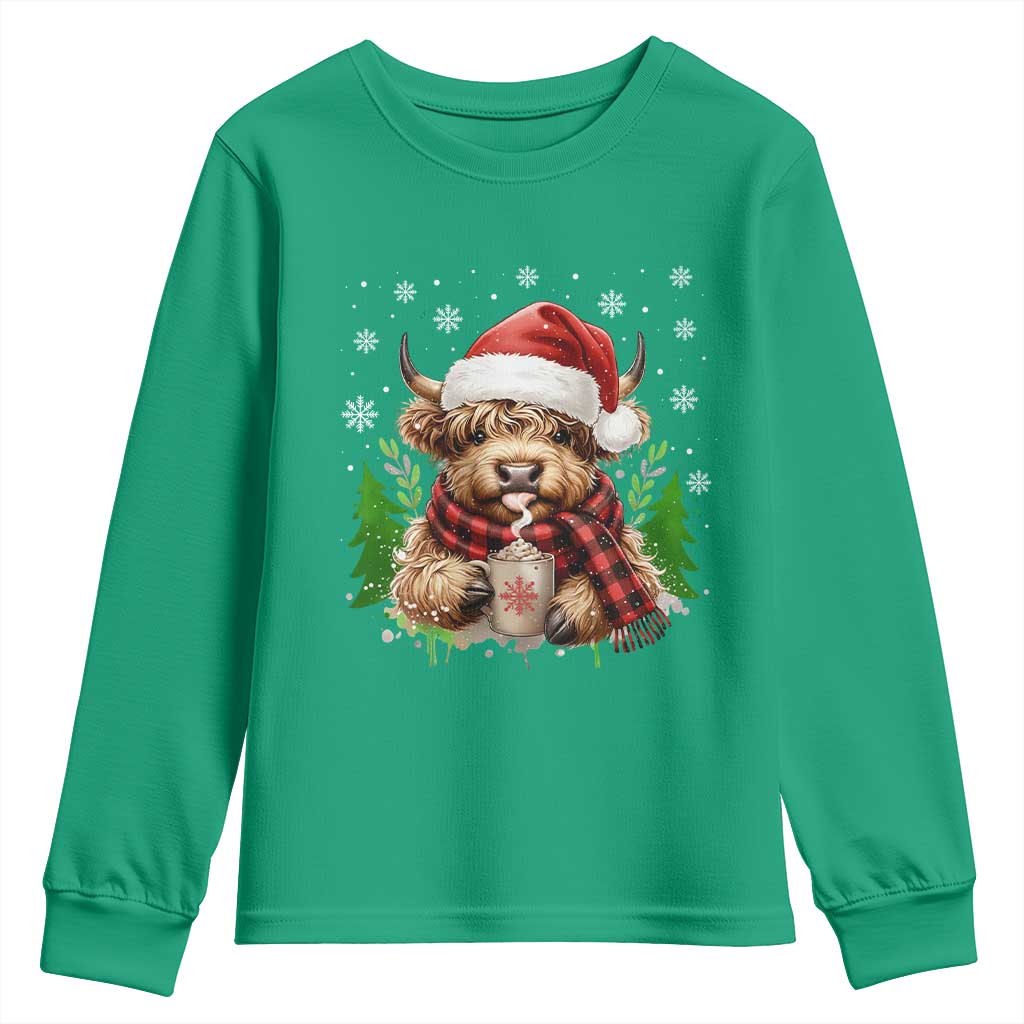 Christmas Cow Youth Sweatshirt Funny Highland Cow Western Farmer Gift - Wonder Print Shop