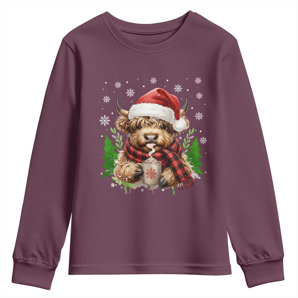 Christmas Cow Youth Sweatshirt Funny Highland Cow Western Farmer Gift - Wonder Print Shop
