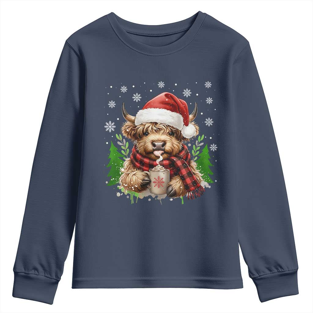 Christmas Cow Youth Sweatshirt Funny Highland Cow Western Farmer Gift - Wonder Print Shop