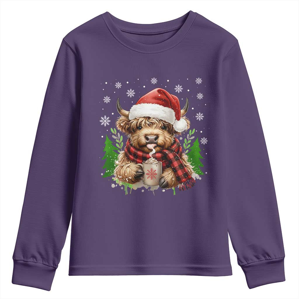 Christmas Cow Youth Sweatshirt Funny Highland Cow Western Farmer Gift - Wonder Print Shop