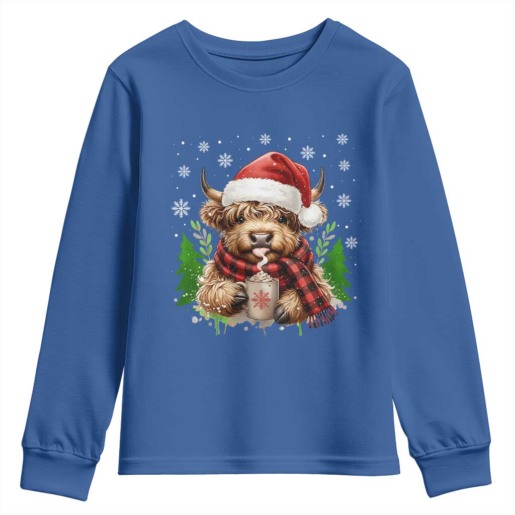 Christmas Cow Youth Sweatshirt Funny Highland Cow Western Farmer Gift - Wonder Print Shop
