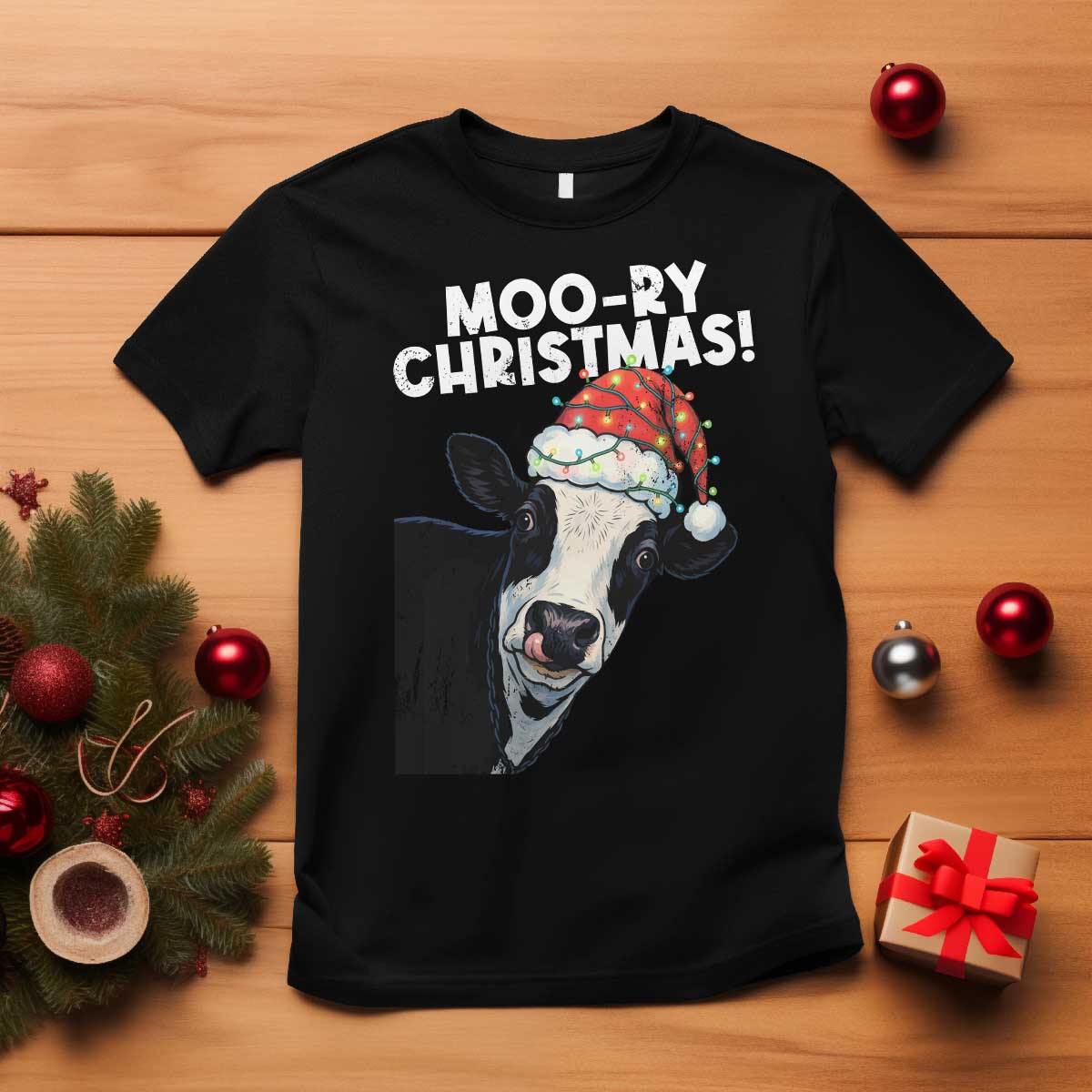 Christmas Cow T Shirt Funny Moo Ry Christmas Farmer Gift - Wonder Print Shop
