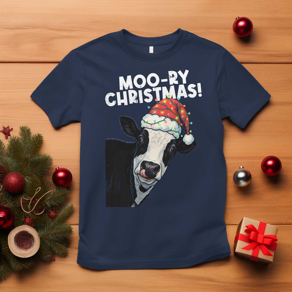 Christmas Cow T Shirt Funny Moo Ry Christmas Farmer Gift - Wonder Print Shop