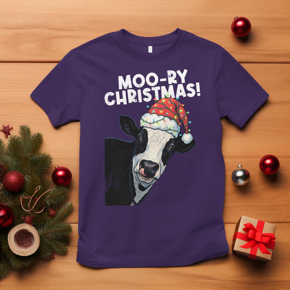 Christmas Cow T Shirt Funny Moo Ry Christmas Farmer Gift - Wonder Print Shop
