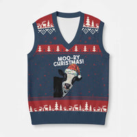 Christmas Cow V-Neck Knit Sweater Vest Funny Moo Ry Xmas Farmer Gift - Wonder Print Shop
