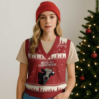Christmas Cow V-Neck Knit Sweater Vest Funny Moo Ry Xmas Farmer Gift - Wonder Print Shop
