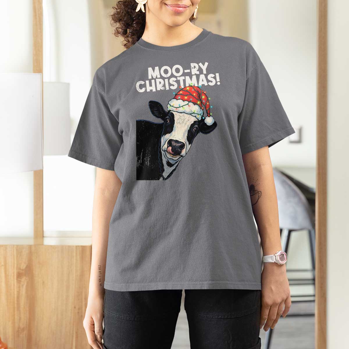 Christmas Cow T Shirt For Women Funny Moo Ry Christmas Farmer Gift - Wonder Print Shop
