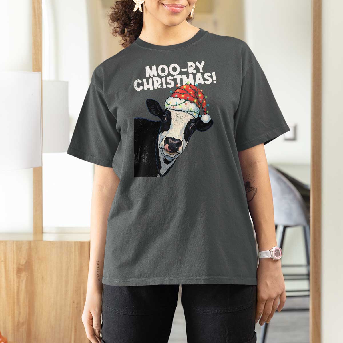 Christmas Cow T Shirt For Women Funny Moo Ry Christmas Farmer Gift - Wonder Print Shop